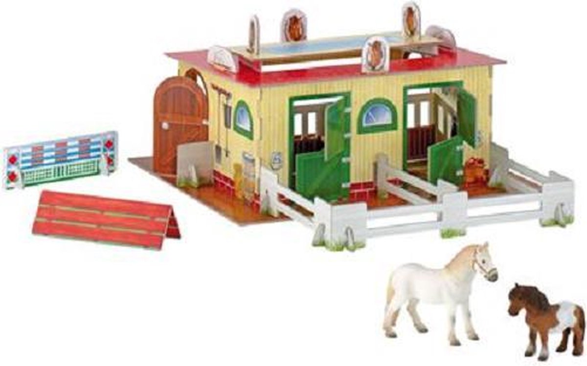 Bullyland - Paardenstal Manege Set  - 40 x 33 x 15 cm (lxbxh) - incl. 2 paarden Camargue en Shetland pony merrie