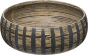 LOFT030 Gestreepte Bamboe Salade Schaal 30 cm | Zwarte strepen bruine schaal