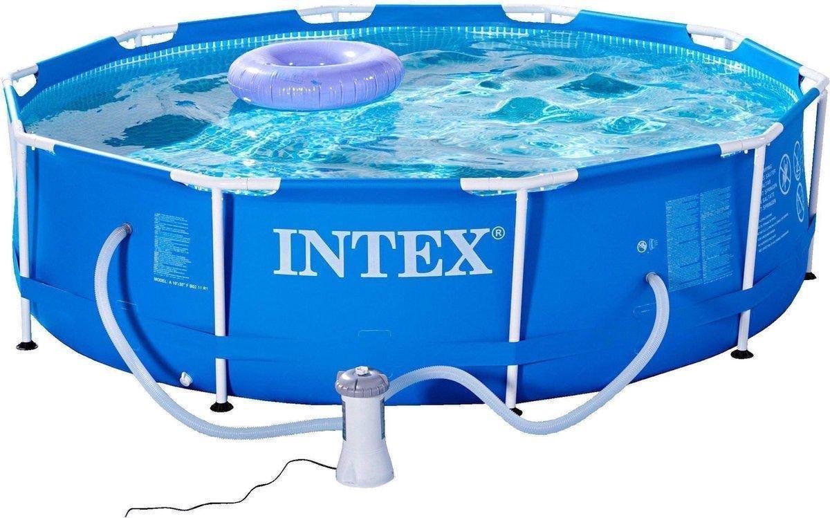 Intex 28202GN Metal Frame rond zwembad Ø 305 cm - pakket met filterpomp 1250L + Afdekzeil