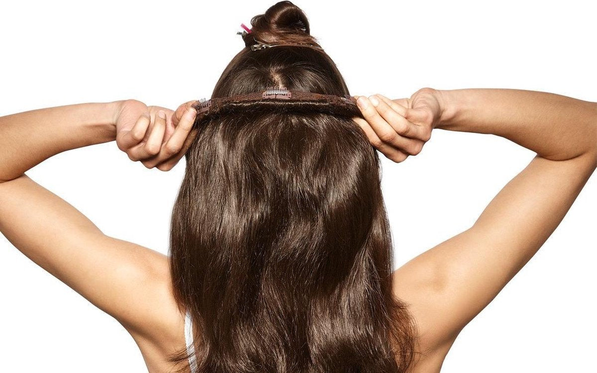 Clip In Extensions 50cm donkerbruin 120gram één delig Echt haar