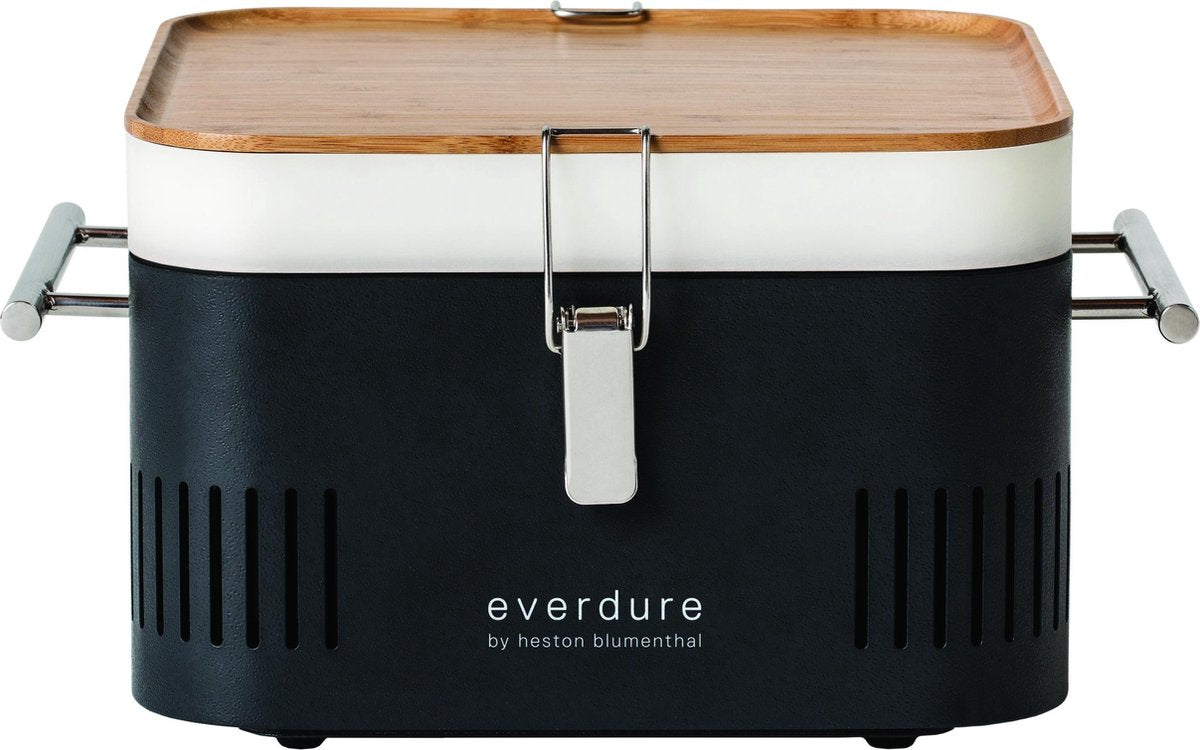 Everdure Cube Barbecue Houtskool - Met Opbergvak en Werkblad - Aluminium/Hout/RVS - Zwart