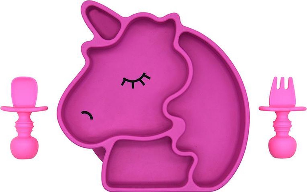 Unicorn kinderbordje met bestek - Eenhoorn Eetset -  Silicone stick &  stay - Zuignap bordje - 100% BPA & Melamine vrij kinder bordje
