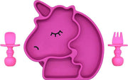 Unicorn kinderbordje met bestek - Eenhoorn Eetset -  Silicone stick &  stay - Zuignap bordje - 100% BPA & Melamine vrij kinder bordje