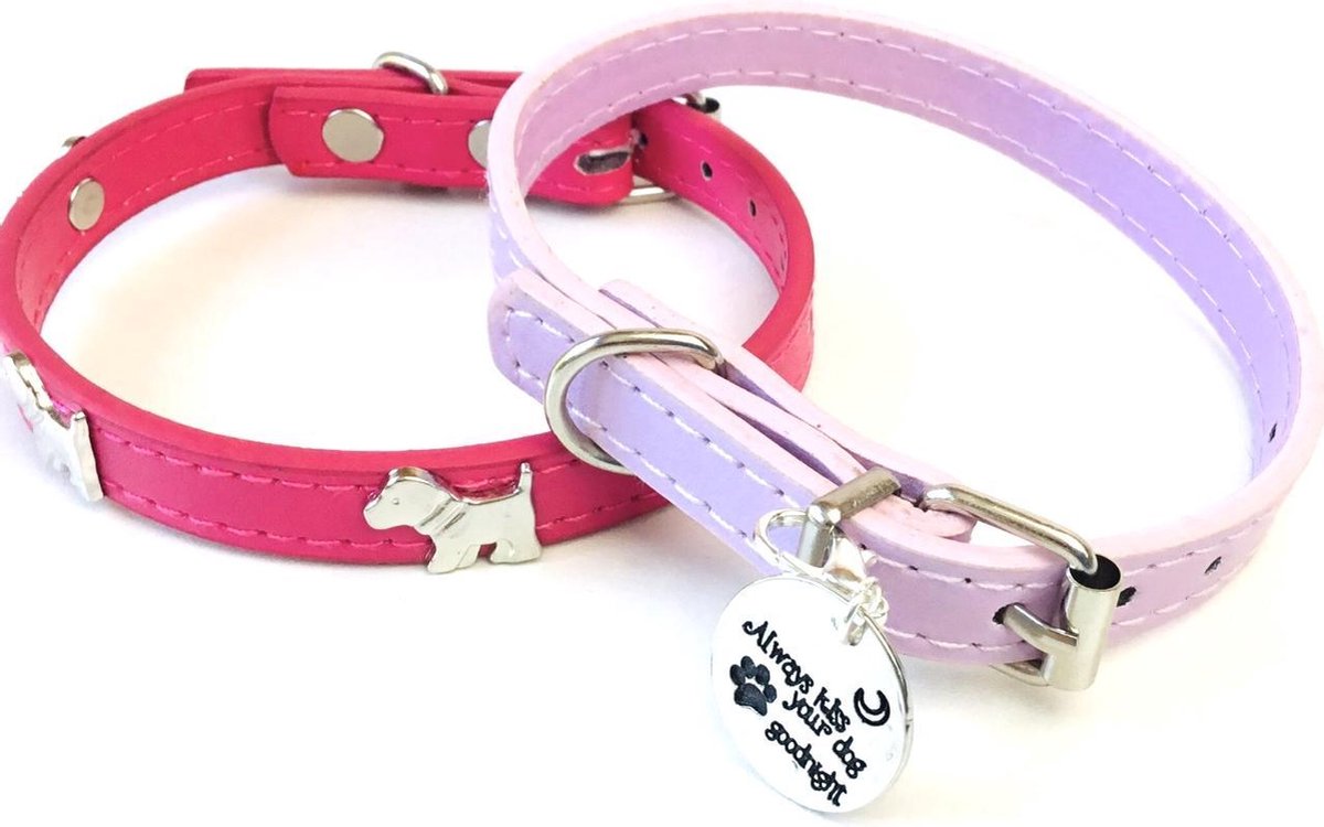Roze Hondenhalsbanden Leer - 2 Stuks - Voor Middelgrote Honden - 20 tot 28 CM Halsbreedte