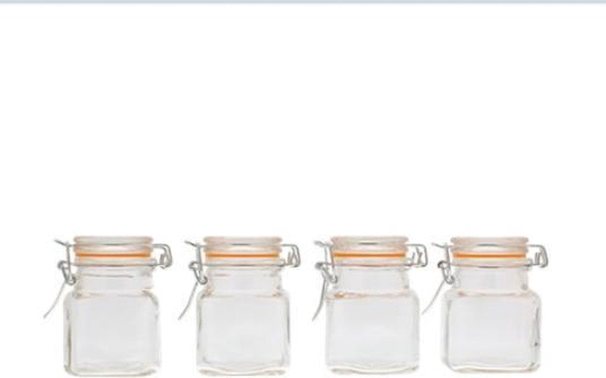Stevige Glazen Kruidenpotjes - Mini Weckpotjes - Potjes Voor Kruiden Of Thee - Luchtdicht - Klemdeksel - 4 Stuks