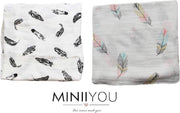 Set van 2 | Hydrofiele doeken XL - 120x120 cm - Inbakerdoek - veren - Swaddle doek groot - Hydrofiele luier
