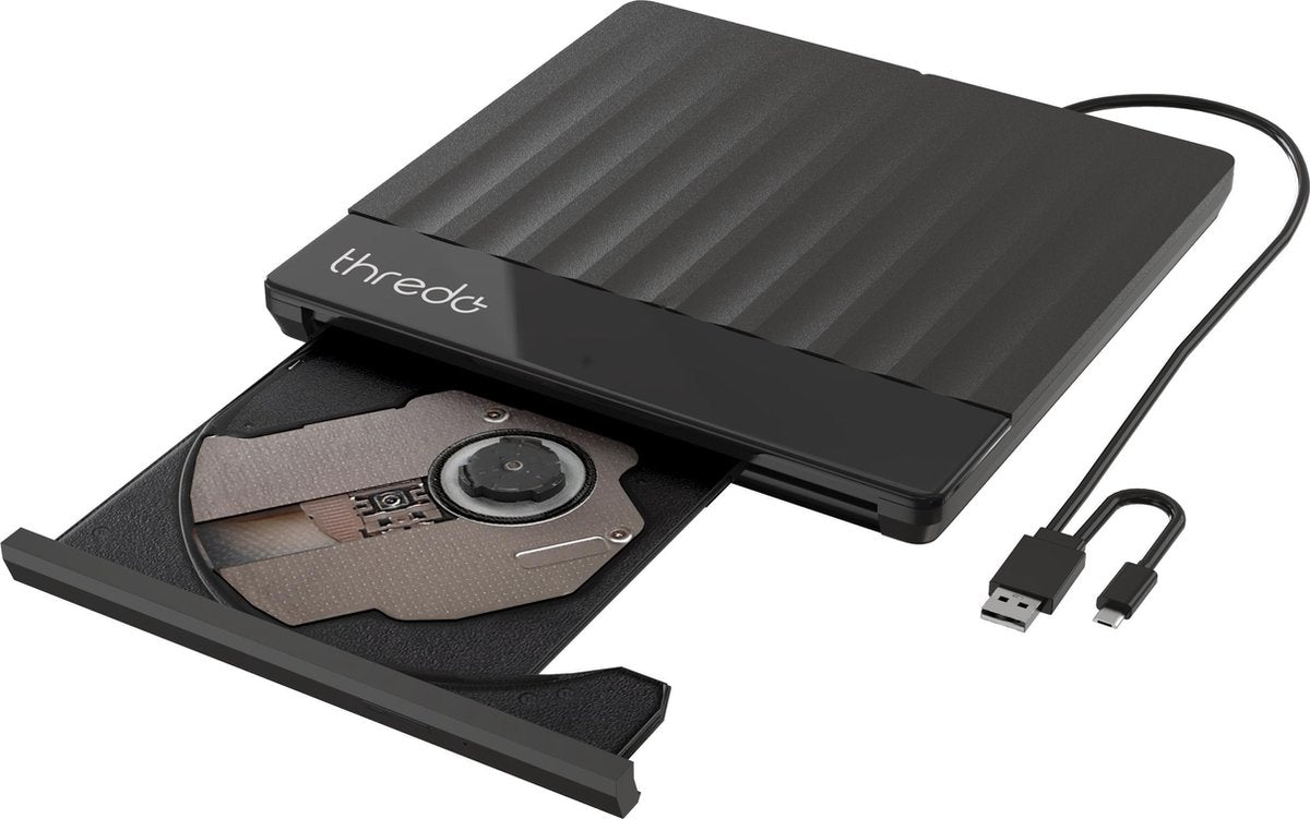 Thredo Externe DVD Speler en Brander - DVD/CD Drive voor Laptop / Macbook / Computer - USB 3.0 of USB C