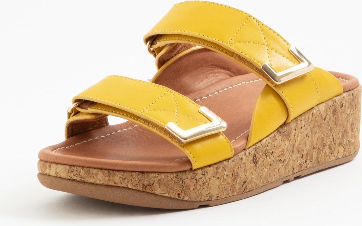 FitFlop™ Remi Adjustable Slides Leather Sunshine Yellow - Maat 37