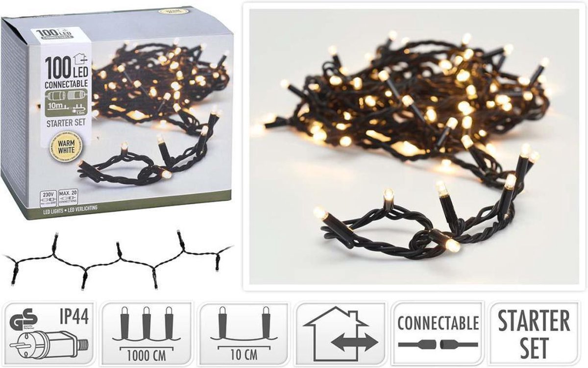 S.I.A.Koppelbare Kerstverlichting Starter Set 100 LEDs 10M IP44