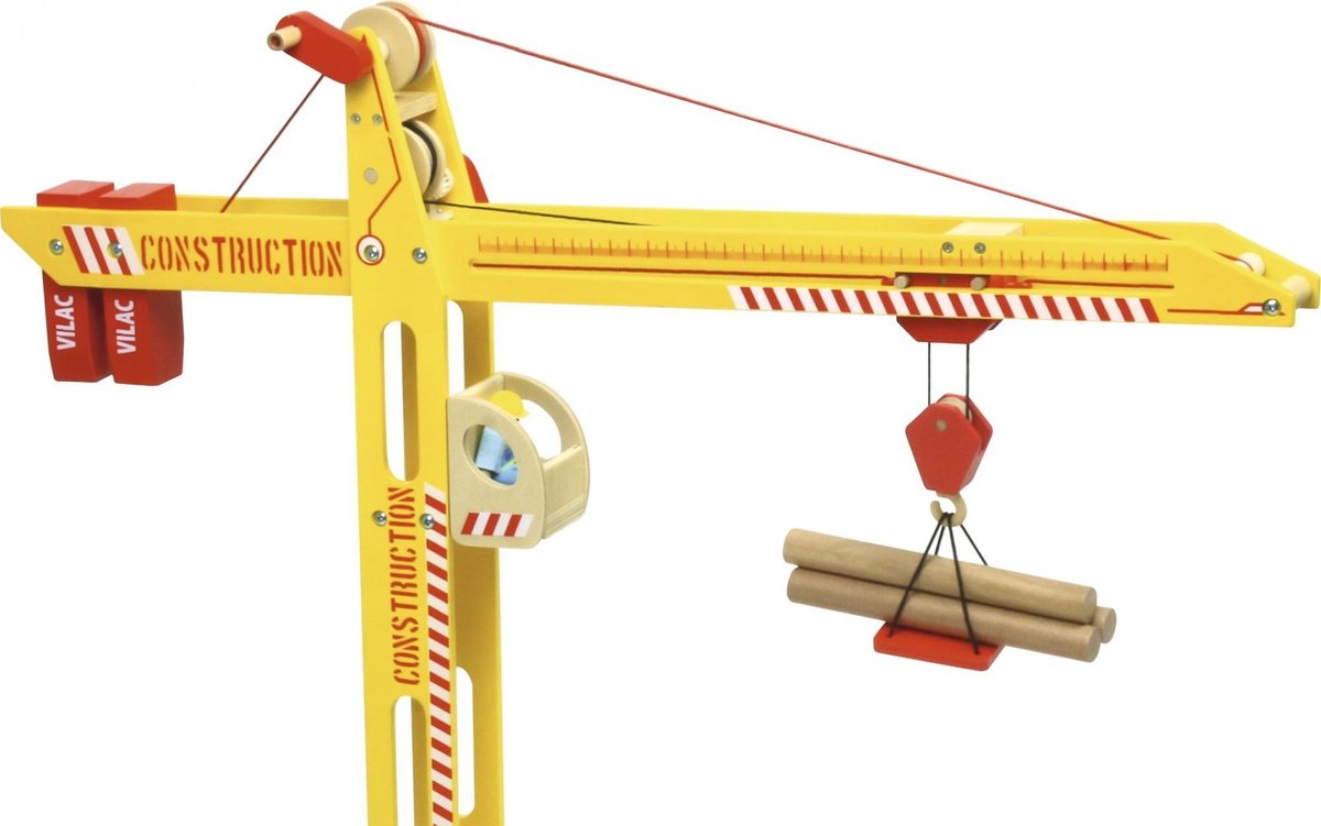 VILAC grote speelgoed hijskraan van hout inclusief accessoires - 80cm H.