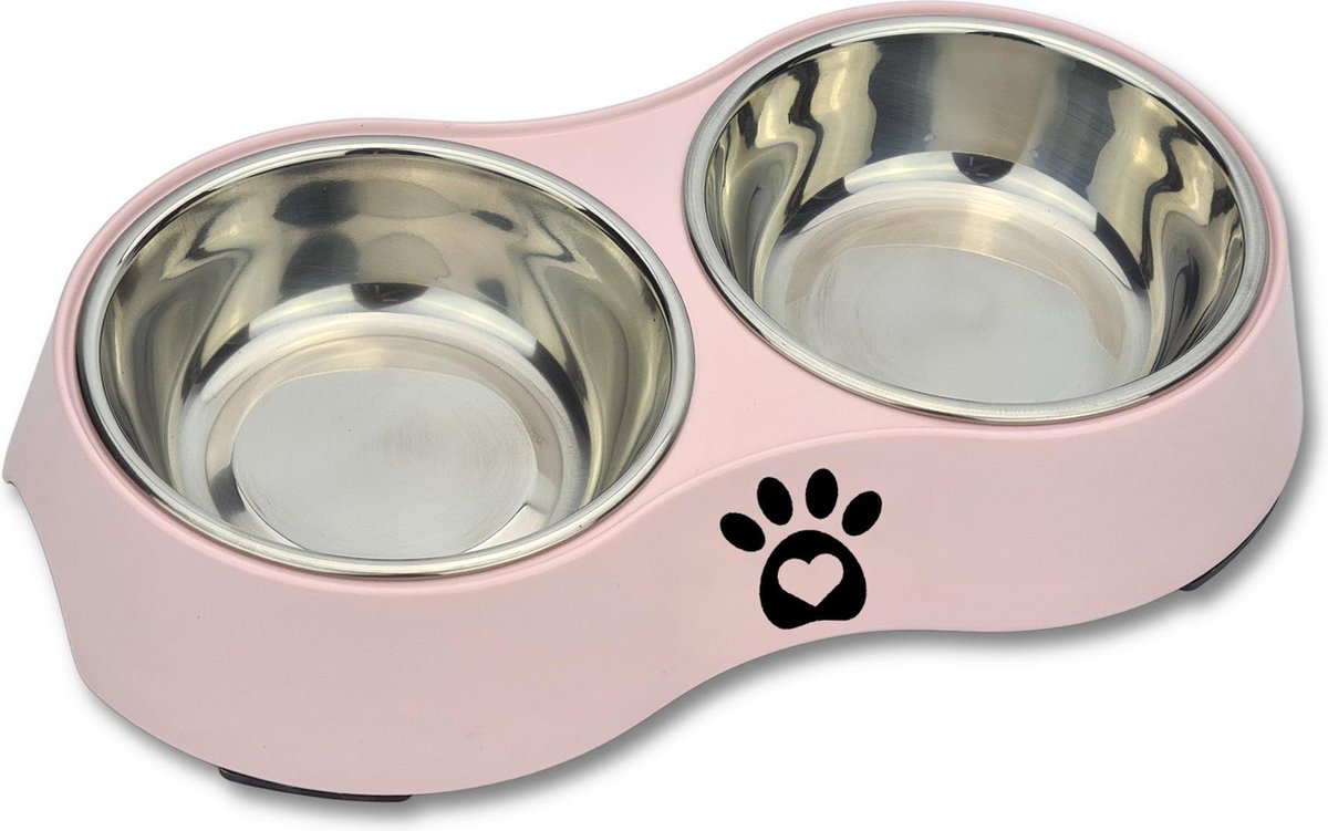 Doxie® - Voerbak Kat - Katten Voerbak - Voerbakjes Kat  - Dubbele Voerbak Kat - Voerbak met Pootdesign - Roze