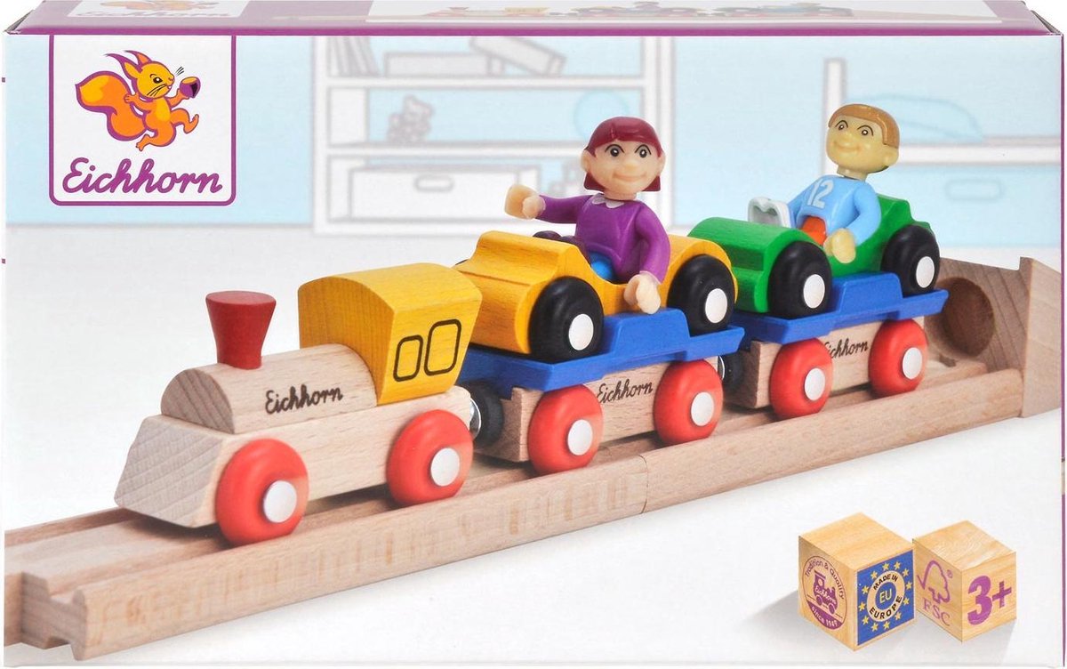 Eichorn Houten Trein  en Autoset 10 Delig  - Trein -