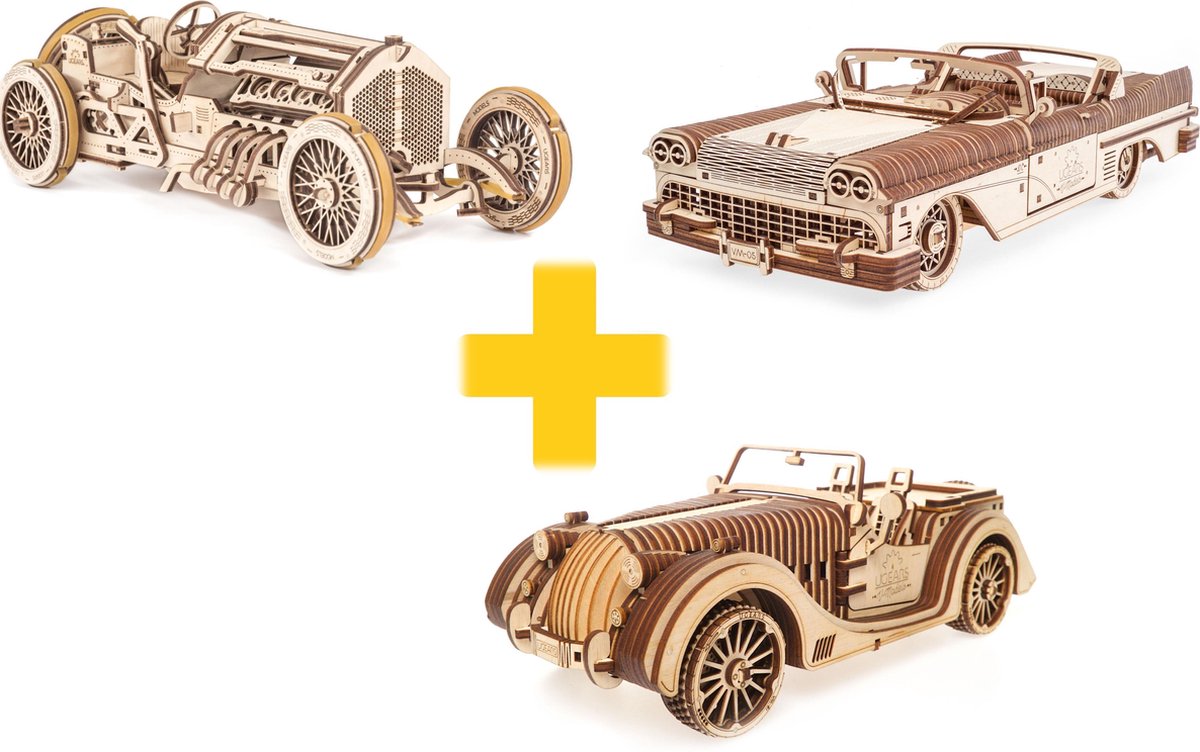 UGears modelbouw hout voordeelpakket nostalgische voertuigen set van 3