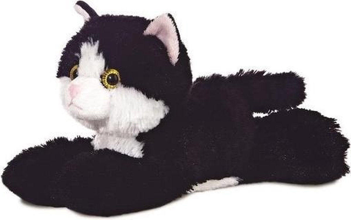 Pluche zwart/witte kat/poes knuffel 20 cm - Poezen/katten huisdieren knuffels - Speelgoed voor peuters/kinderen