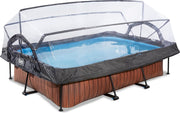 EXIT Wood zwembad 300x200x65cm met overkapping en filterpomp - bruin