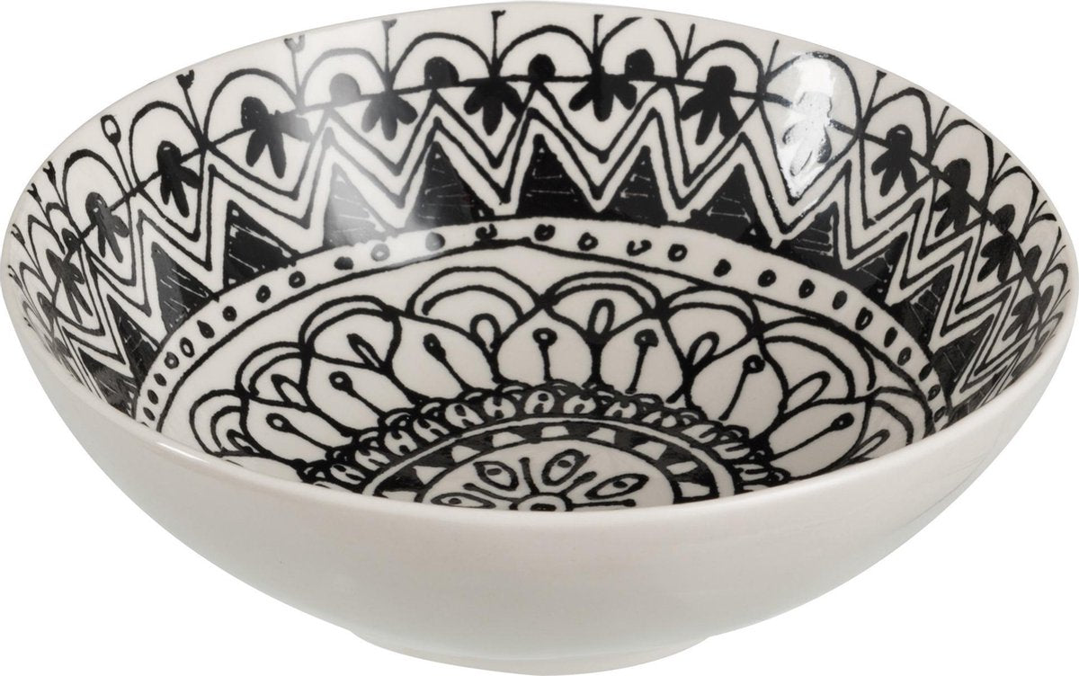 J-Line Kommetje Monochroom Boho Keramiek Zwart/Wit Large