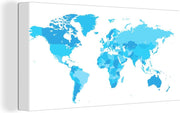 Canvas Schilderijen - Wereldkaart - Blauw - Simpel - 160x80 cm - Wanddecoratie