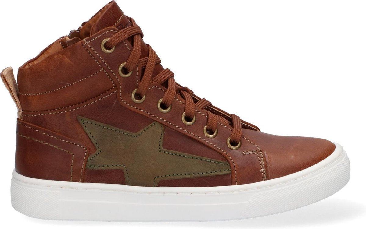 Braqeez 419858-513 Jongens Hoge Sneakers - Bruin - Leer - Veters