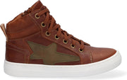 Braqeez 419858-513 Jongens Hoge Sneakers - Bruin - Leer - Veters