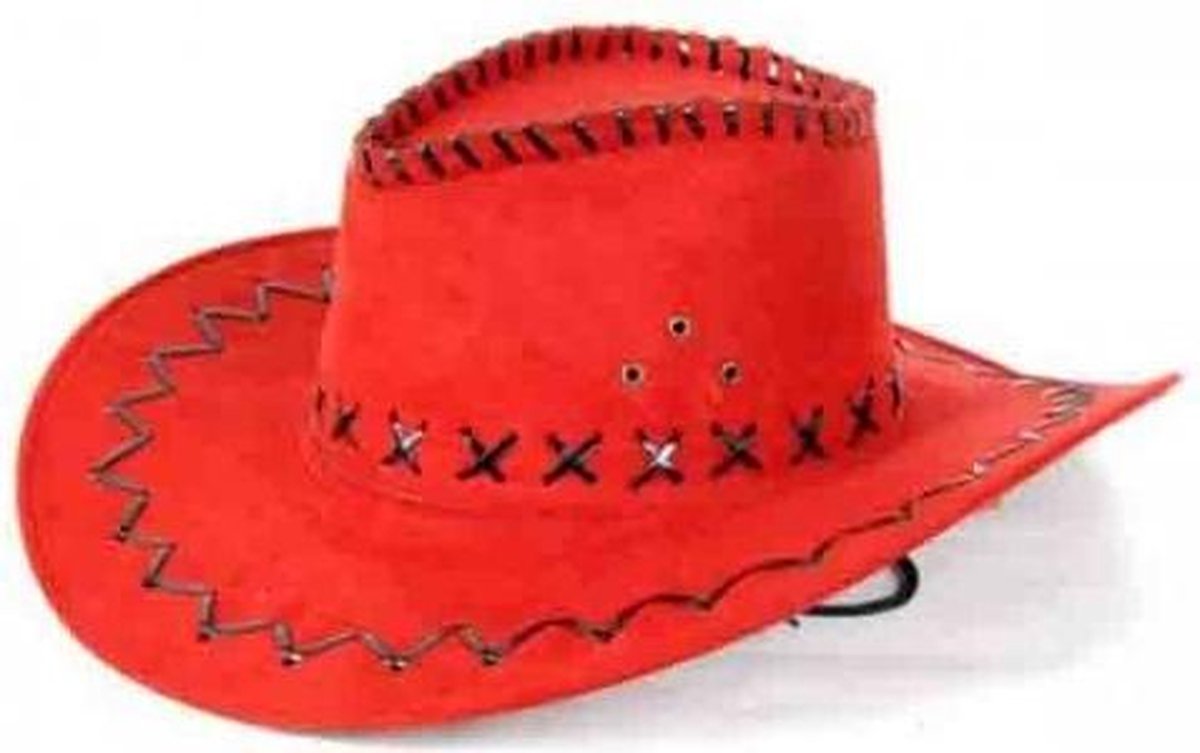 Hoed - Rood - Cowboy - Leatherlook