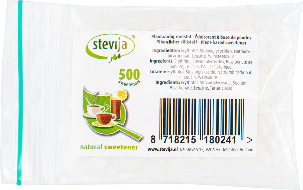 Stevia Zoetjes: navulverpakking - Zak stevia: 500 stuks