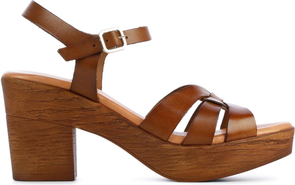 Mace Vrouwen Leren  Sandalen / Damesschoenen M1067 - Cognac - Maat 41