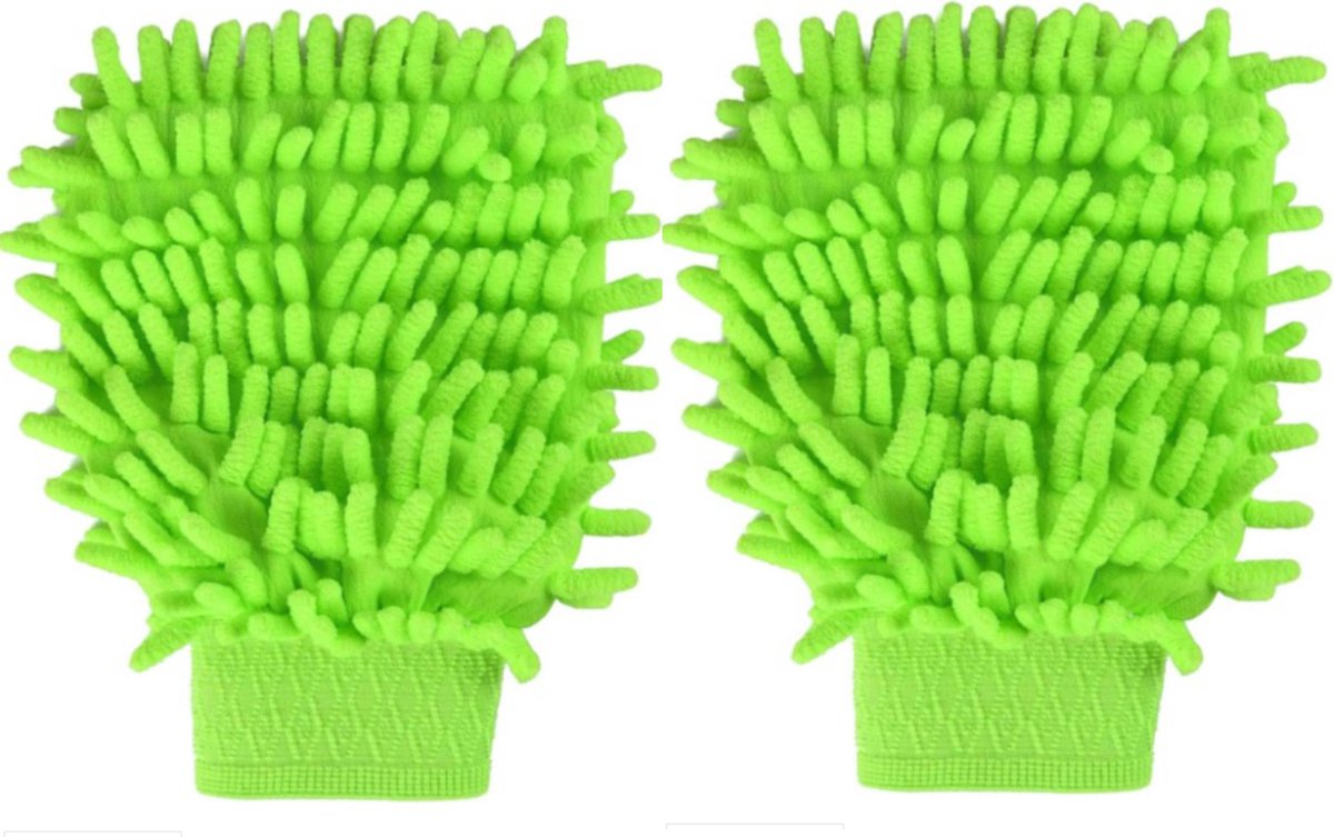 Dubbelzijdig Chenille Microvezel Schoonmaak Handschoen (Licht groen) - Microfiber Auto Schoonmaakhandschoen - Autowashandschoen Doek - Autowas Washandschoen Handdoek - Huishoudhandschoen - Huishoud Borstel Reiniger - Velgen Reinigen - 2 pack