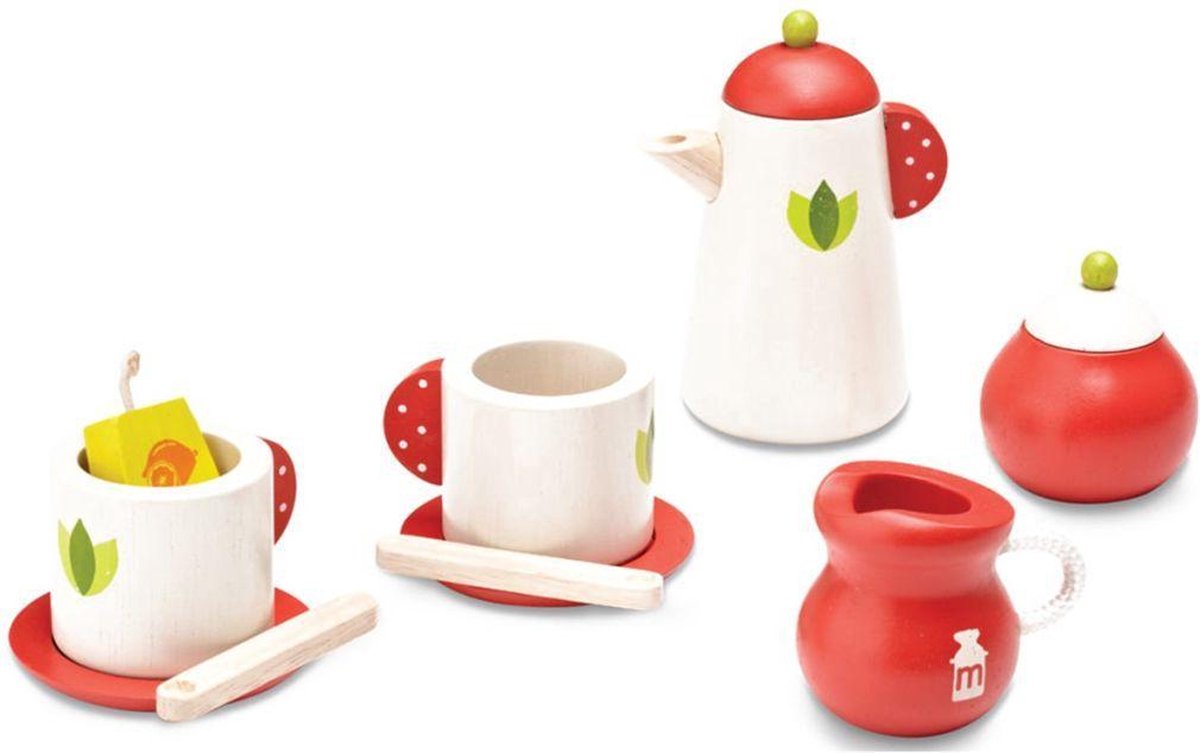 Wonderworld Theeservies speelgoed rood en wit hout HOUT192436