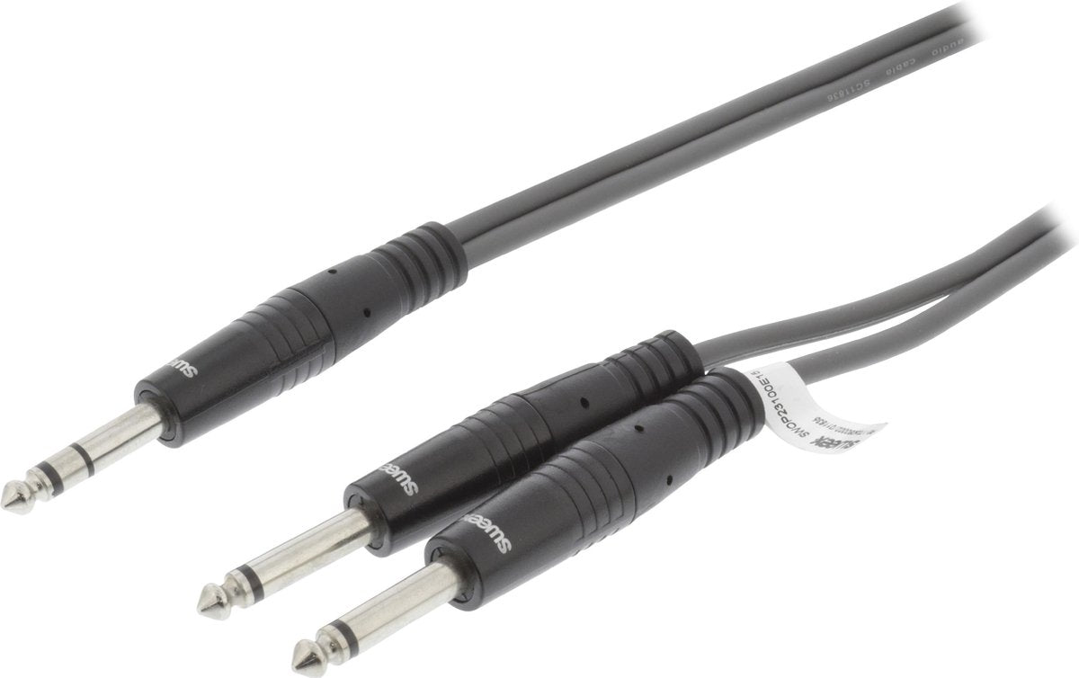 Sweex SWOP23100E15 Stereo Audiokabel 6.35 Mm Male - 2x 6.35 Mm Male 1.5 M Donkergrijs