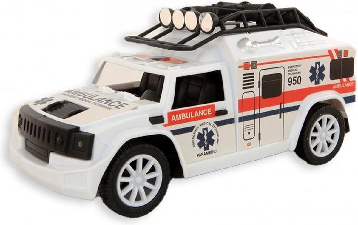 Ambulance 20 cm frictie Licht en geluid - vanaf 3 jaar