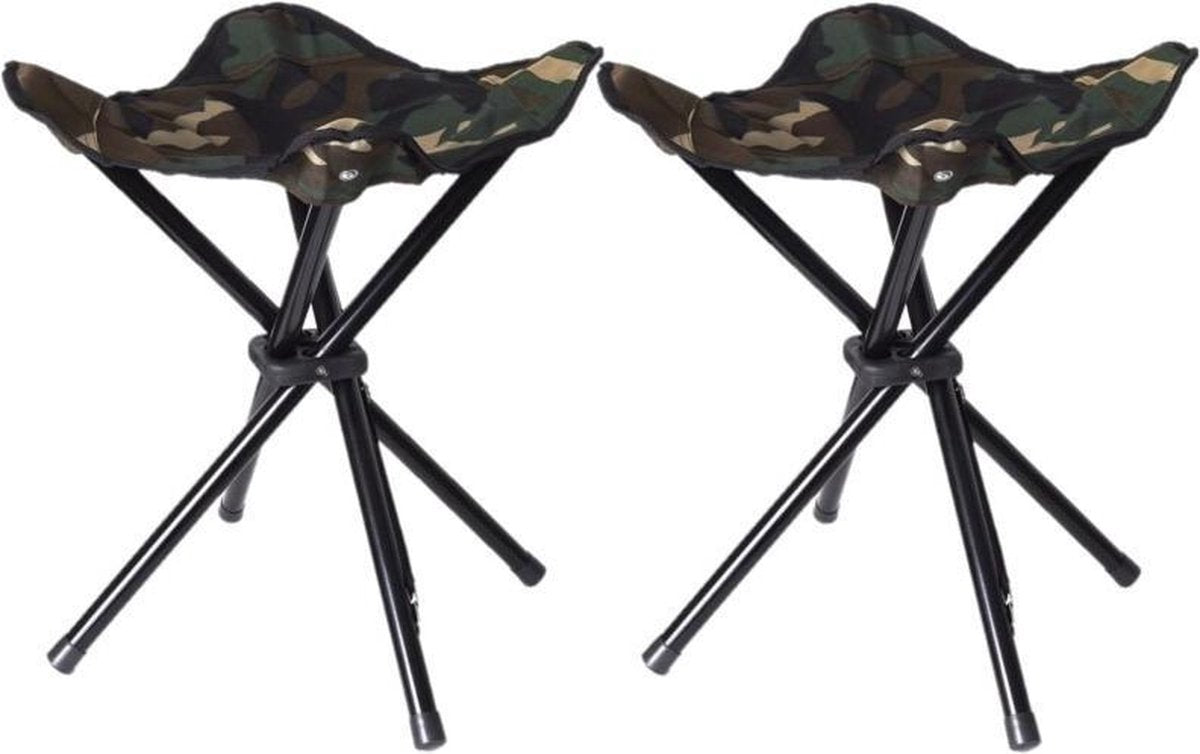 Set van 4x stuks vier poots opvouwbare krukjes camouflage leger groen 42 cm - Campingstoel - Visserskrukje