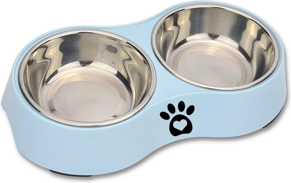 Doxie® - Voerbak Kat - Katten Voerbak - Voerbakjes Kat - Dubbele Voerbak Kat - Voerbak met Pootdesign - Licht Blauw