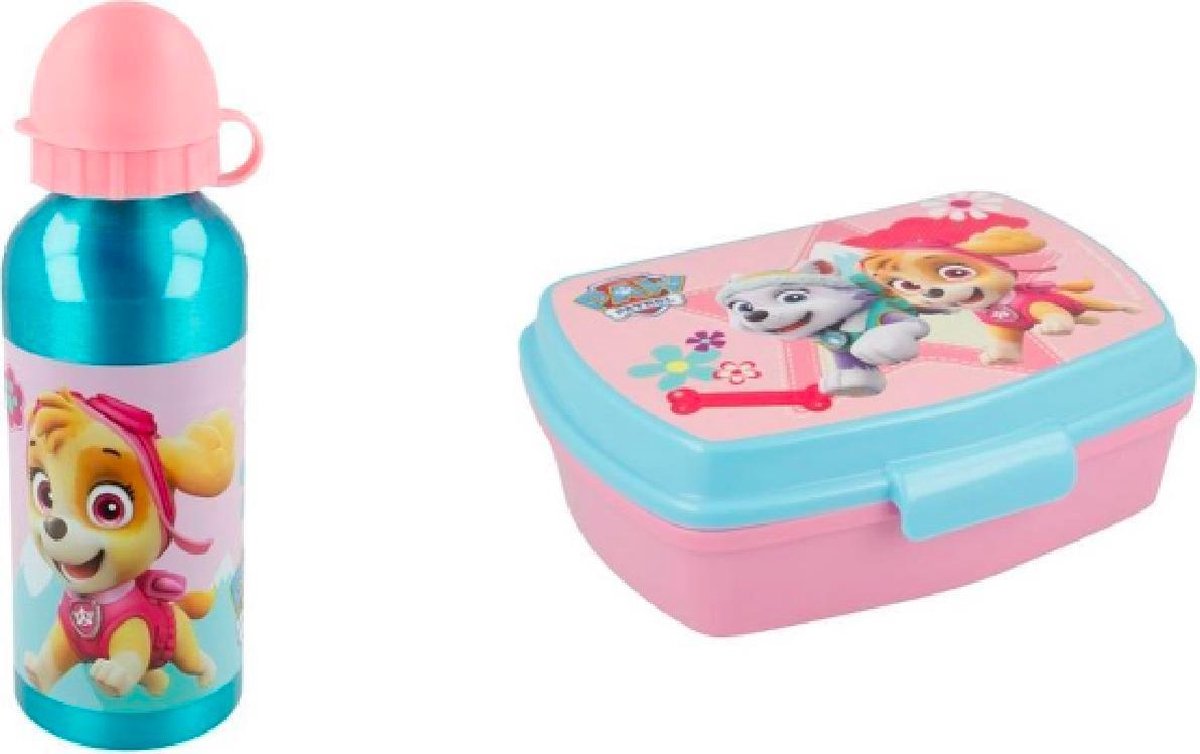 PAW Patrol Skye & Everest - brooddoos - broodtrommel + aluminium drinkfles 400 ml