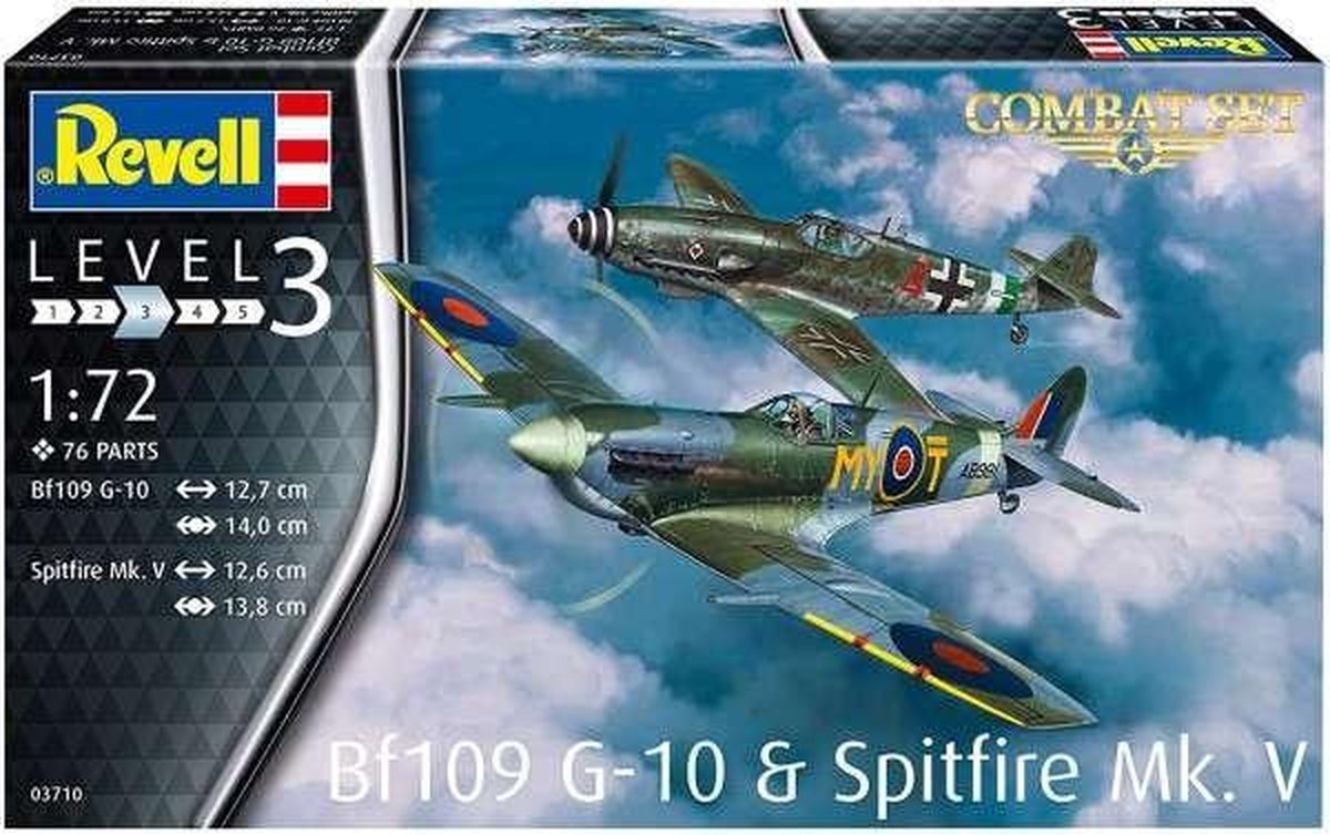 1:72 Revell 03710 Messerschmitt Bf109G-10 + Spitfire Mk.V - Combat Set Plastic kit