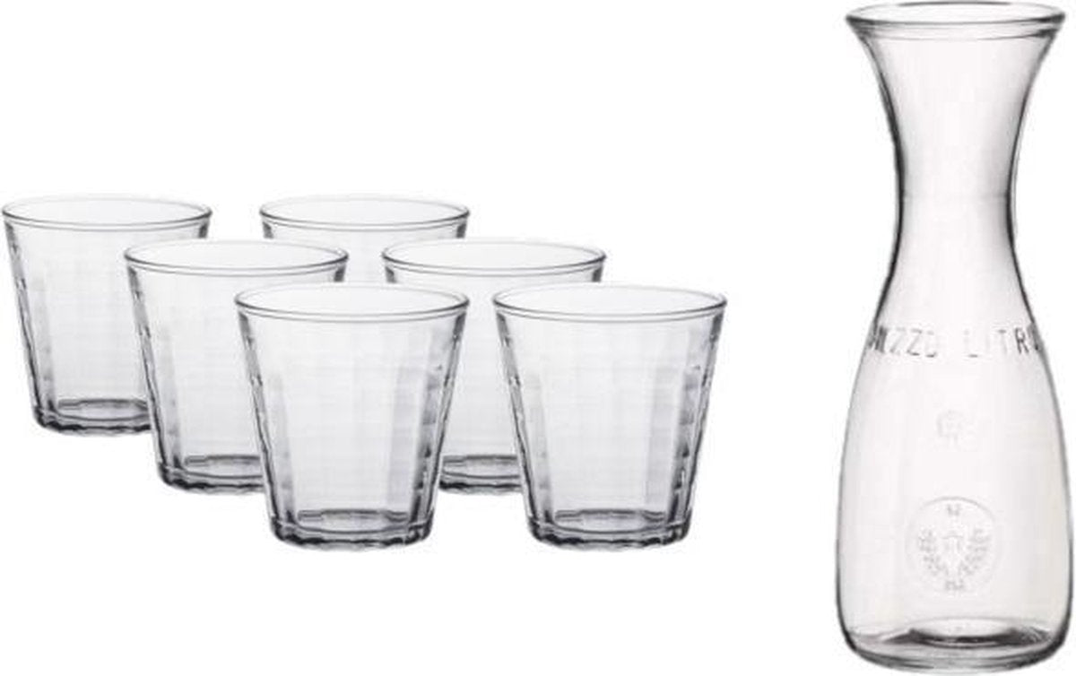 Glazen karaf van 0.5 liter met 6x stuks drinkglazen/waterglazen 220 ml