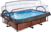 EXIT Wood zwembad 220x150x65cm met overkapping en filterpomp - bruin