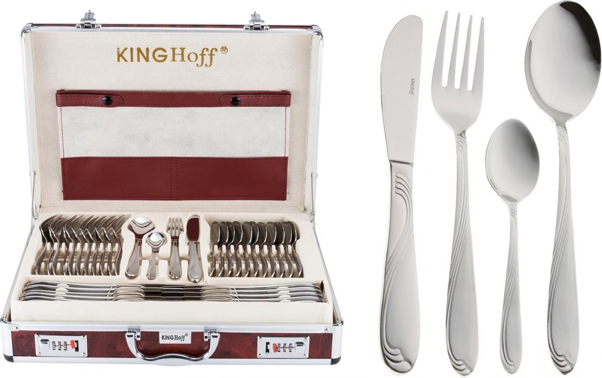 KINGHOFF 3554 - luxe bestekset koffer - 72 delig - 12 persoons - Modern bestek