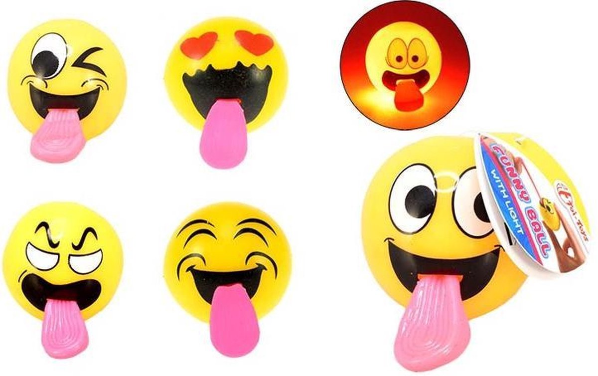 5.5Cm Smiley Bal With Sticking Tongue With Light 6-Ass.