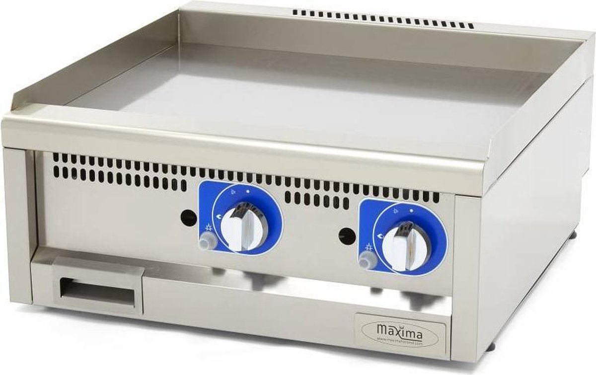 Grillplaat Glad 60 x 60 cm - Gas - RVS - Thermostaat tot 300 Graden - Vetopvangbak - Professionele Horeca Bakplaat - Maxima