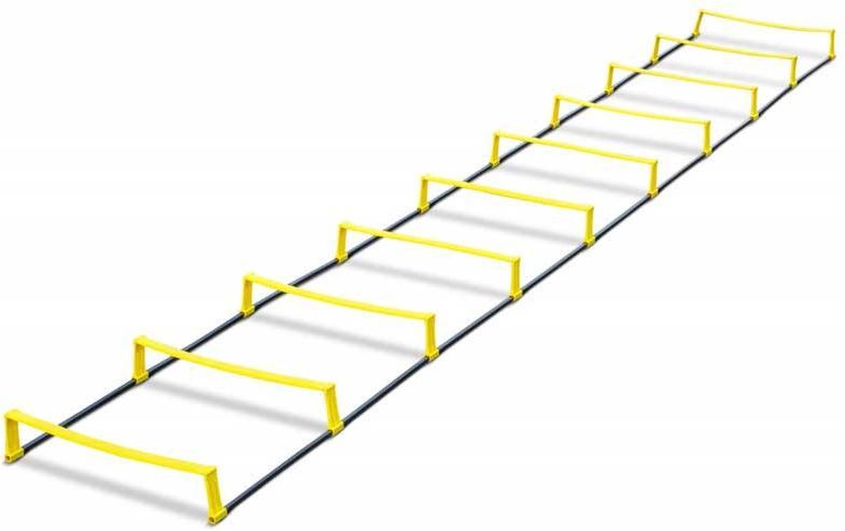 eSAM Coordinatieladder met mogelijkheid tot verhoging - Loopladder - Snelheidsladder - Elevation Ladder - 2-in-1 - Agility Ladder + Horden - ca. 4 meter - 44 cm sport afstand