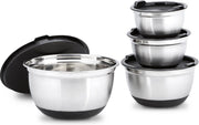 relaxdays Schalenset BOWLY - keukenset - met deksel - 3 slakommen - roestvrij staal Pak van 4