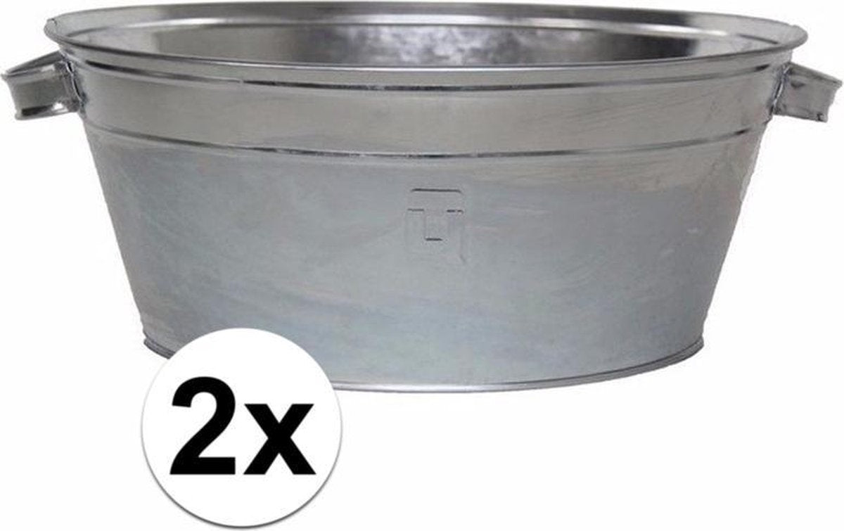2x stuks ronde zinken teilen/drankenkoelers van 11 liter