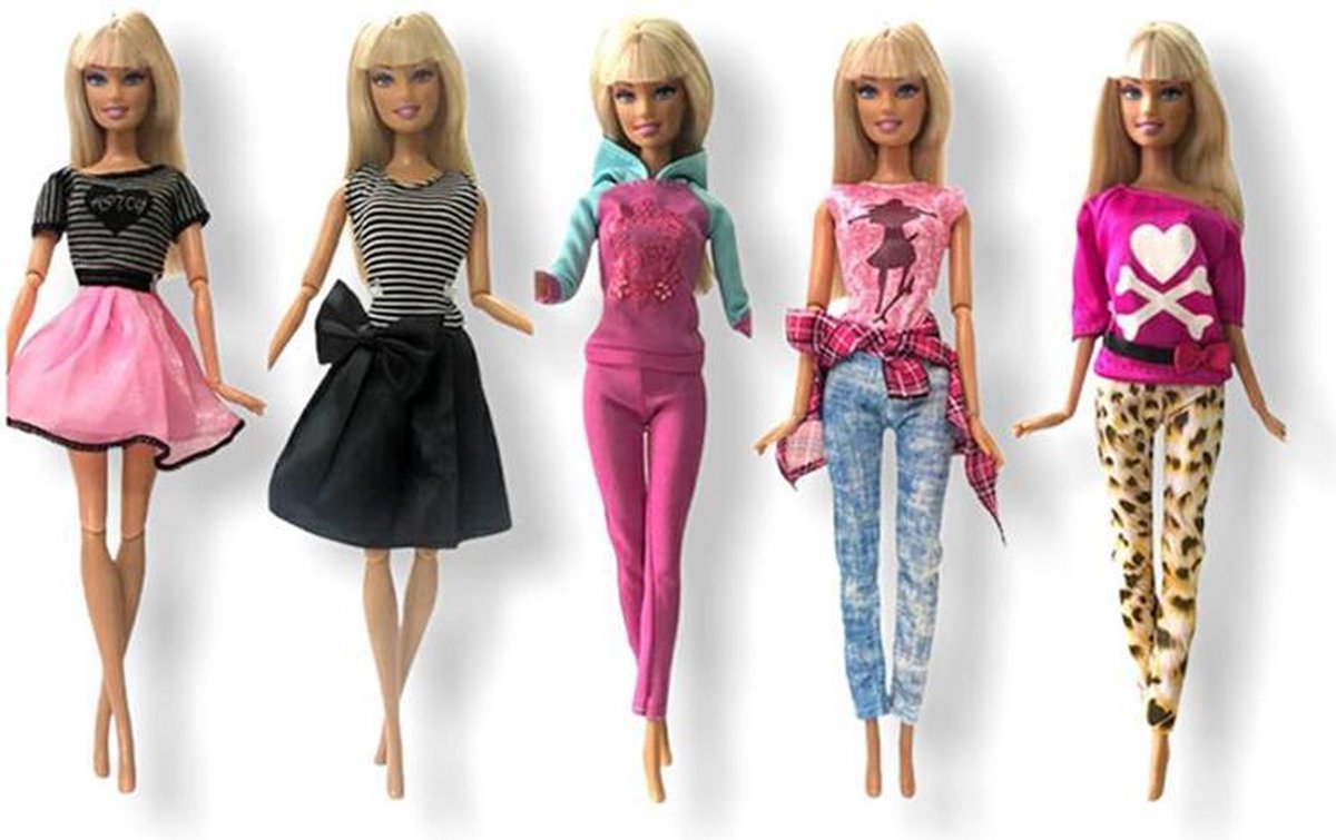 Barbie kleertjes - 5 Outfits voor poppen - Poppenkleertjes - Geschikt voor o.a Barbie - Setje 'Lynne' - GRATIS verzending