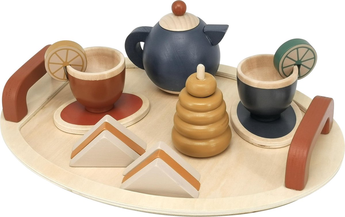 Speelgoed Theeservies Met Dienblad - 16 delig - FSC hout
