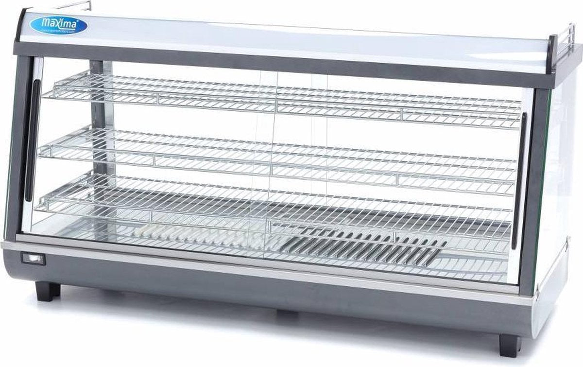 Warmhoudvitrine 186 Liter - 3 Etages - 1215 cm - RVS - Temperatuur 30 tot 90 Graden - met 3 Roosters - Schuifdeuren - Horeca Warmhoudkast - Maxima