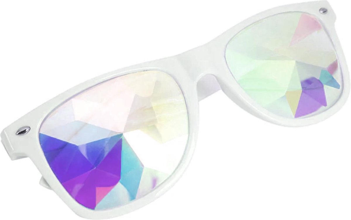 Caleidoscoop bril Wayfarer wit - spacebril diamant space holografisch