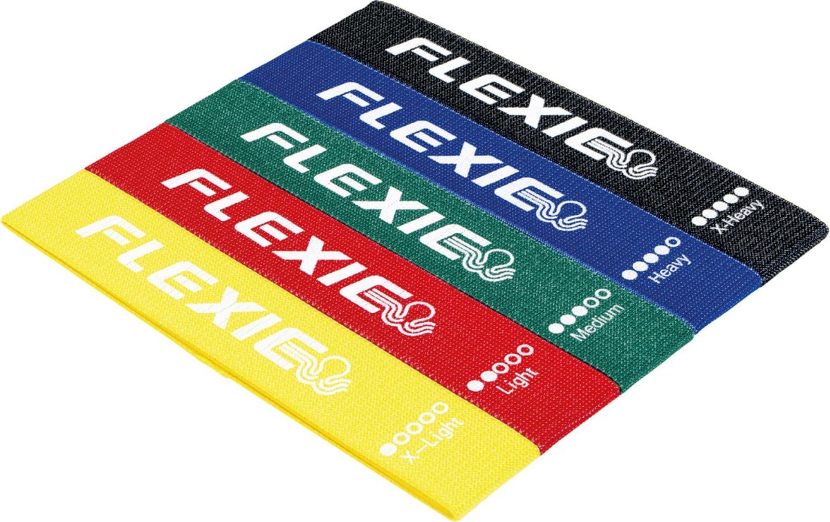 FLEXIE B-BANDS® - Weerstandsbanden - Stof - Katoen - Resistance Bands Set - Fitness Elastiek - Crossfit - Inclusief GRATIS Draagtas - Set van 5 - Gekleurd
