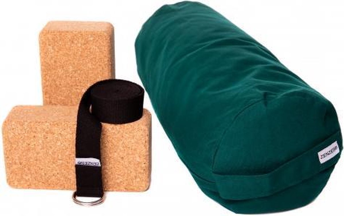 Zenzes PRO bolster met yogariem en 2 yogablokken - groen