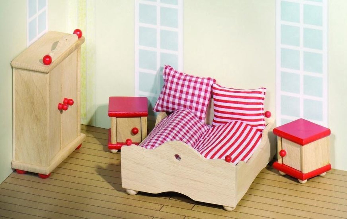 Goki Houten poppenhuis slaapkamer 4-delig