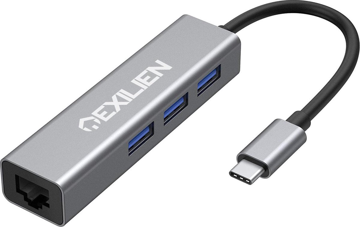4-in-1 USB-C Hub Adapter - Compatible met Apple Macbook Pro / Air / iMac / Mac Mini / Google Chromebook / Windows Surface / HP / ASUS / Lenovo - Type-C Kabel naar LAN Gigabit Ethernet RJ45 Converter - 1000Mbps (1Gbps) - 3 keer USB 3.0